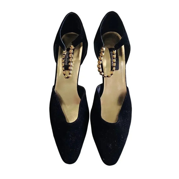 Style Ellemenno Velvet Ankle Chain Heels Black Size 9 - Picture 2 of 8